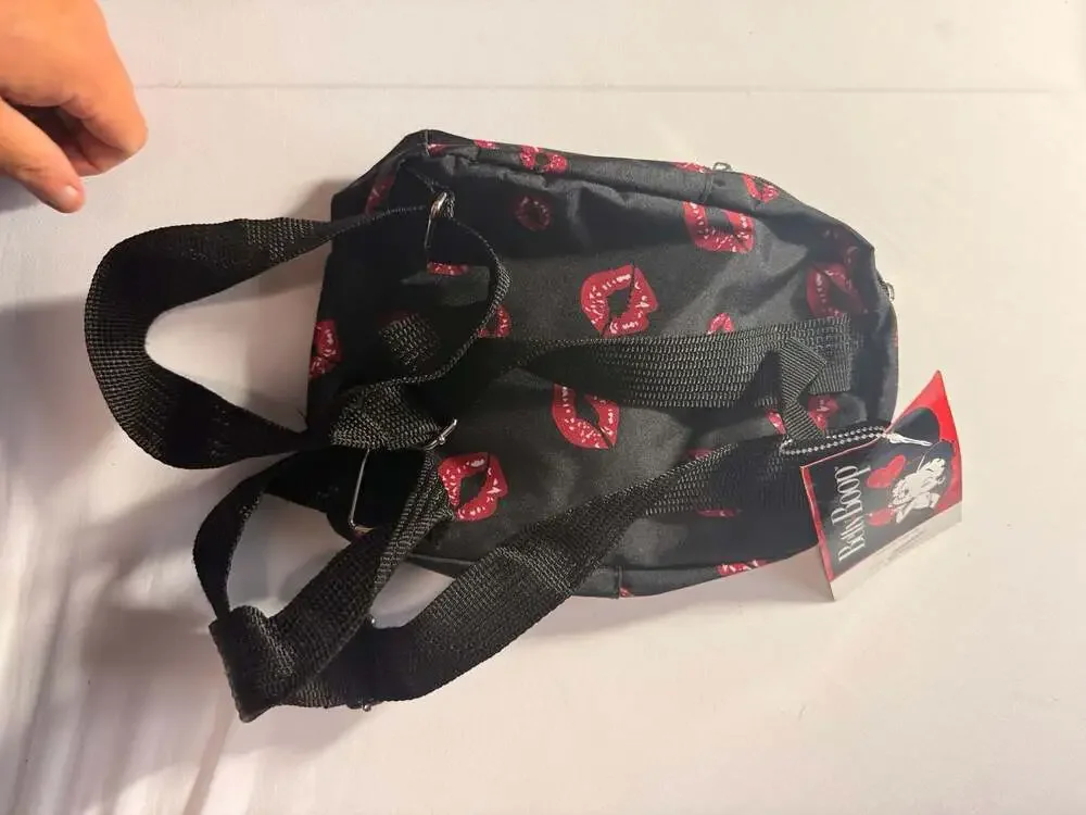 Betty Boop Mini Backpack Black with Lips Print and Leg Graphic